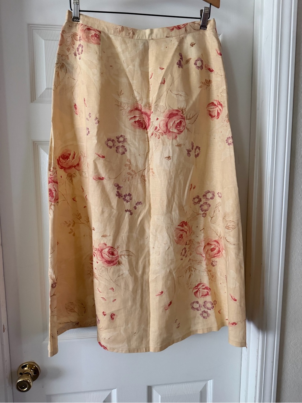 Ralph Lauren Cream A-Line Midi Skirt with Pink Rose Print - Picture 3 of 4